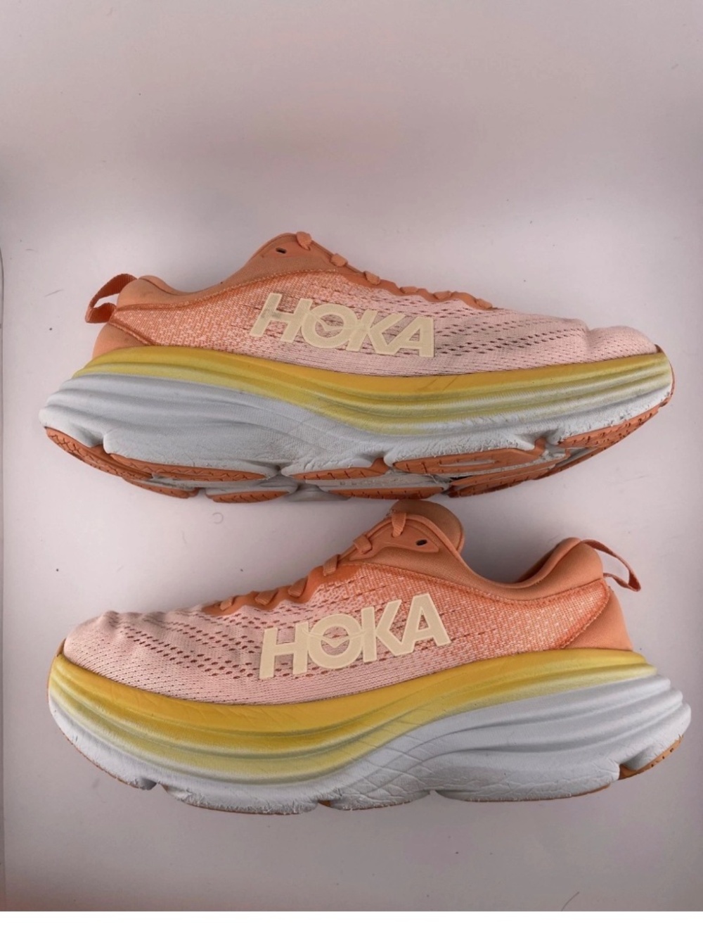 Hoka Bondi 8 Running Shoes Athletic Womens 7B Coral Peach